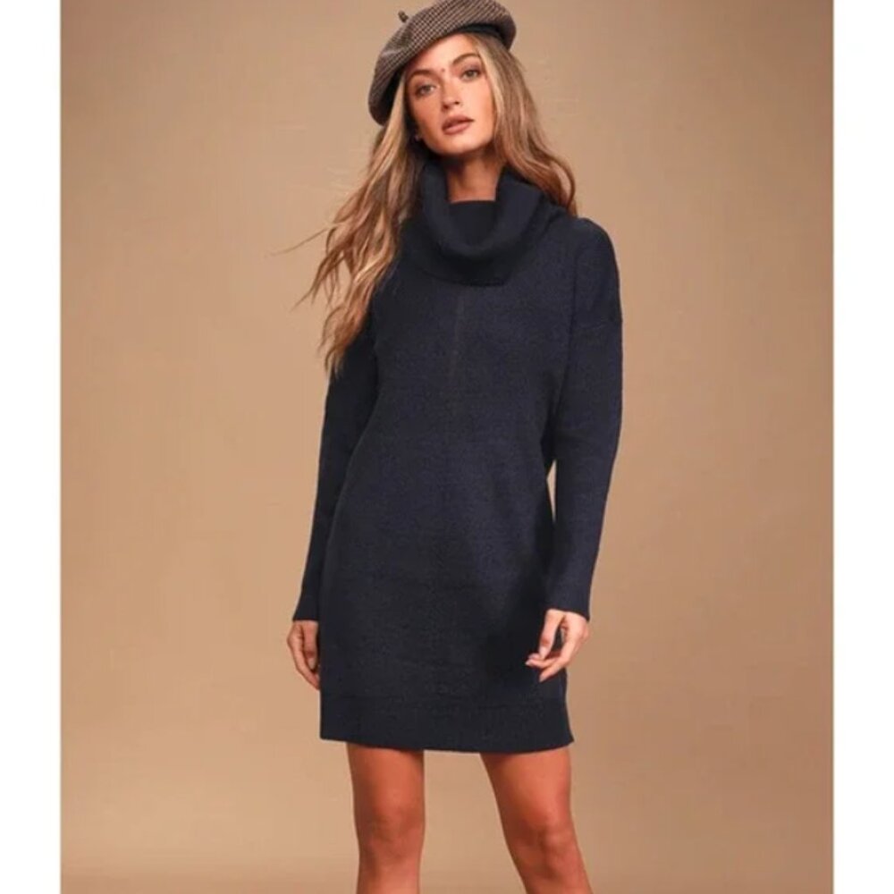 Lulus Tea Reader‎ navy blue long sleeve cowl neck sweater dress M